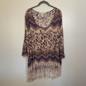 American Rag 3X Floral Fringe Top Boho Cottagecore Whimsigoth Hippie Tunic